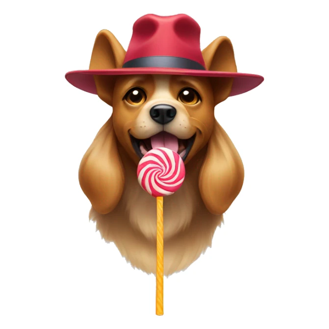 dog wearing hat tongue sticking out holding lollipop sticker