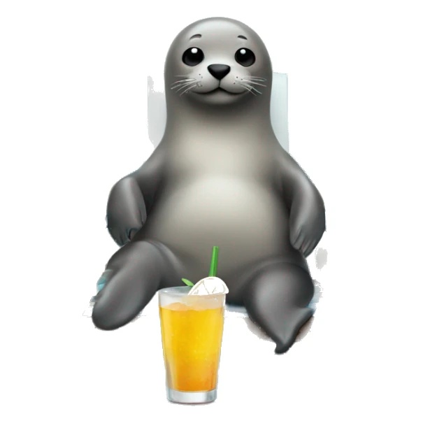 a seal on a deck chair with a drink in his hand at the beach sticker