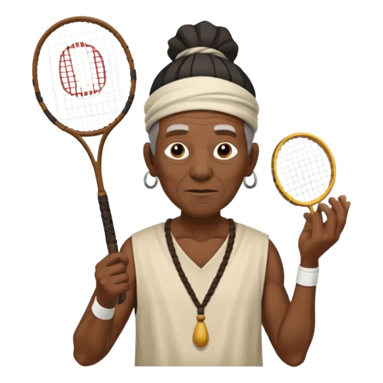 ancient shaman old black man with 1 badminton racket sticker