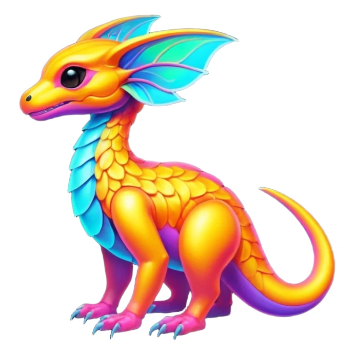 Exotic futuristic lush warm-colored neon Fakémon-Fionbri-creature sticker