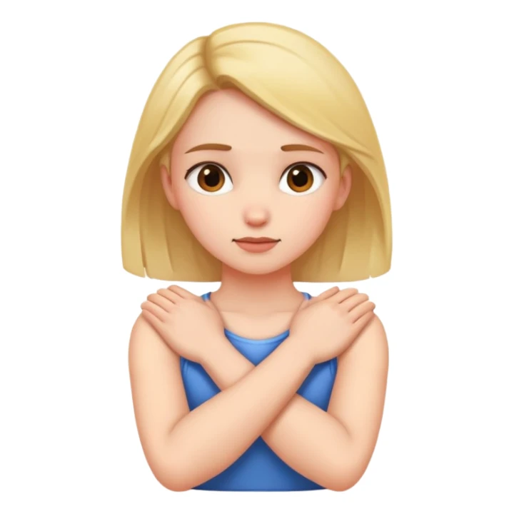 girls arms crossed over her chest grabbing her neck sticker