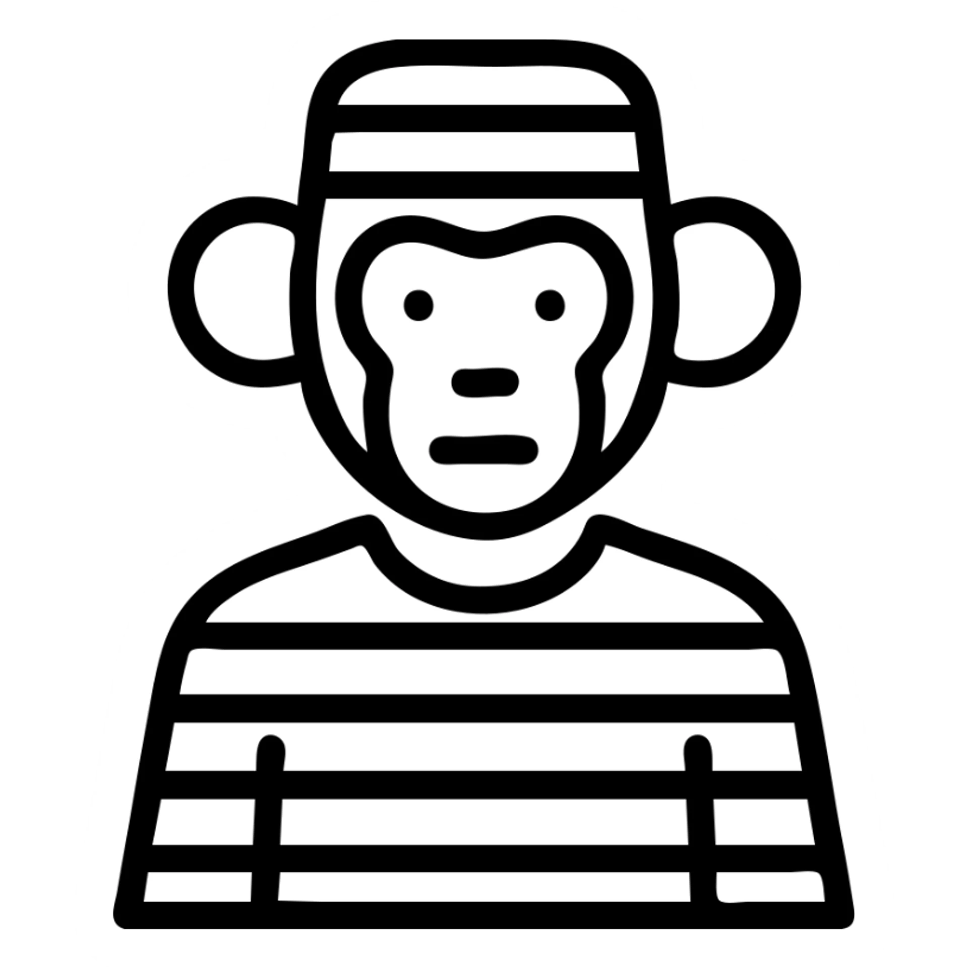 monkey in black and white prisoner uniform, icon style sticker