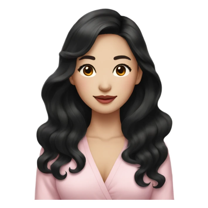 stunning asian woman black long wavy hair, light pink lips sticker
