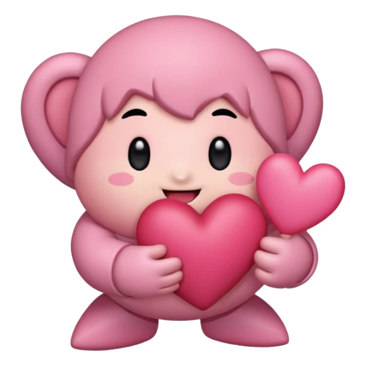 create a chibi sticker of Kirby smiling with a heart in his hands sticker