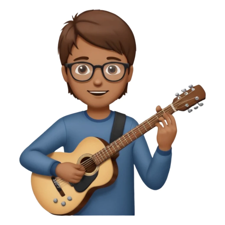 Guy with brown hair playing guitar with glasses sticker