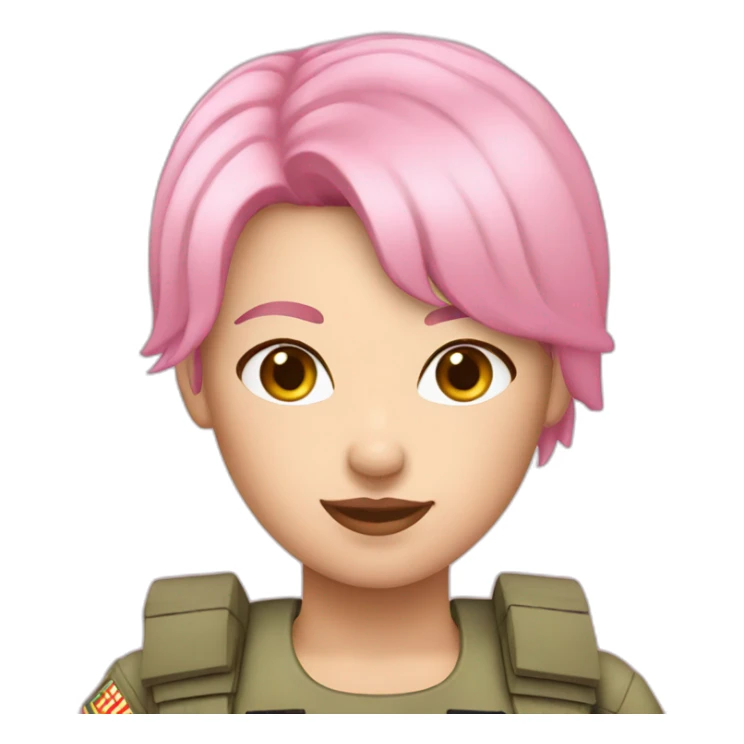 pink short hair white skin army girl sticker