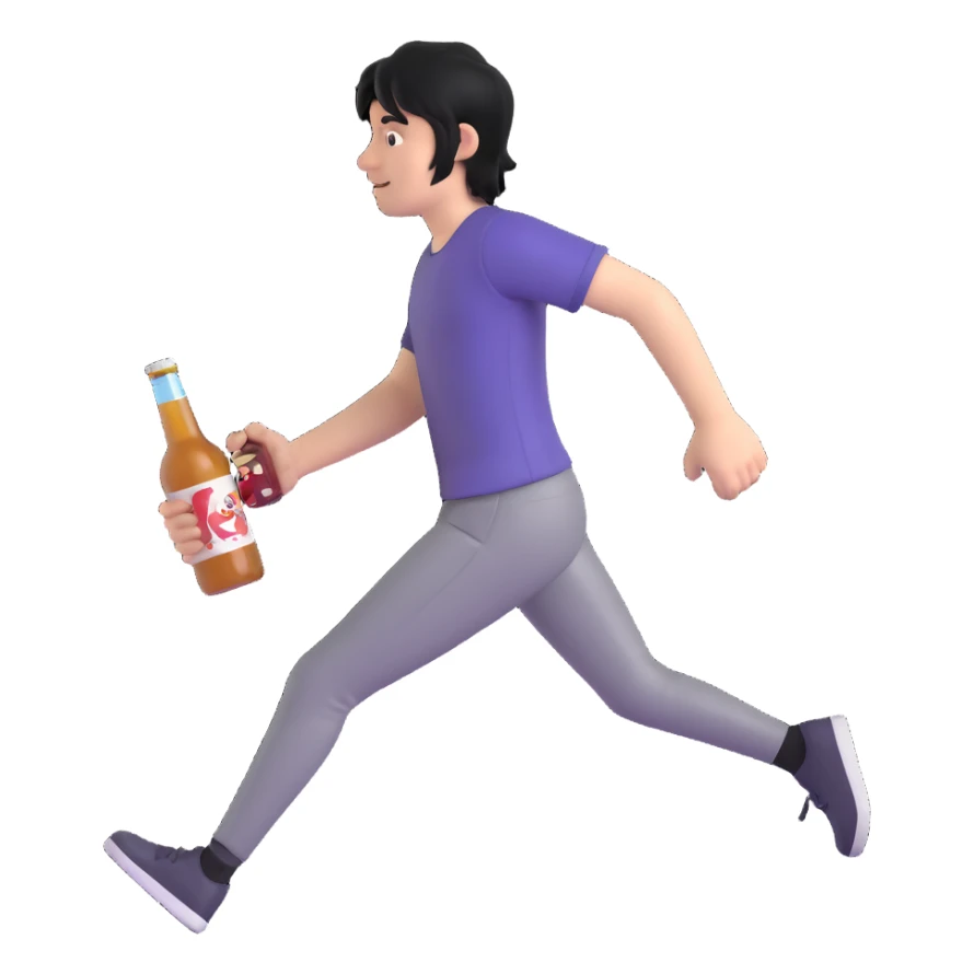 man with emo hair running with a bottle of cider sticker