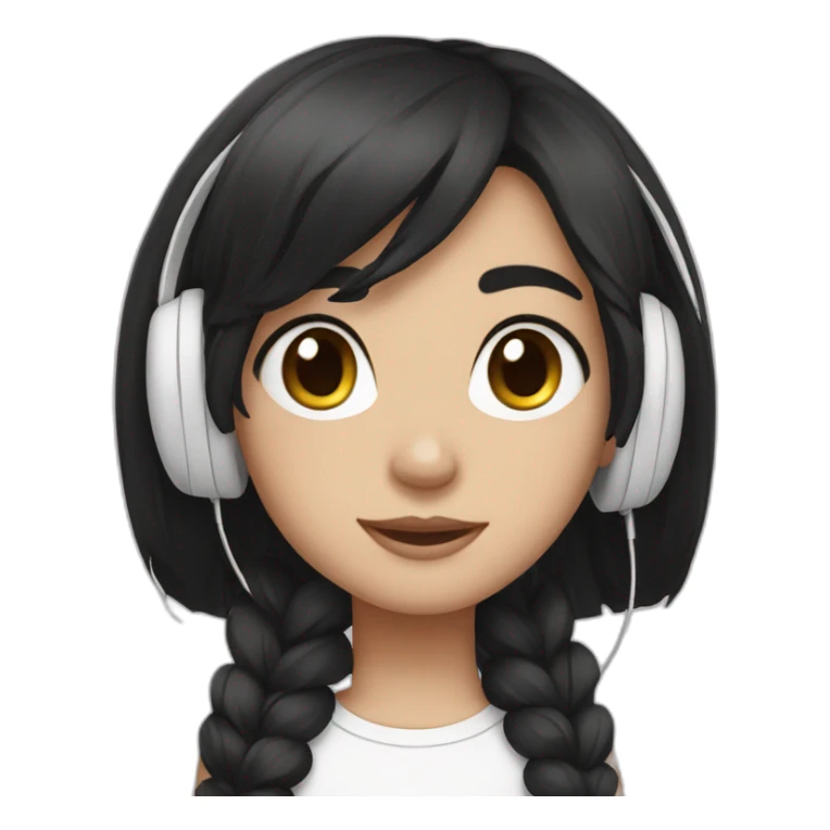 girl black hair white earphones sticker
