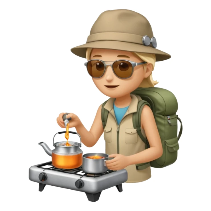 A camper boiling water on a portable stove, enjoying the outdoor breeze.
 sticker