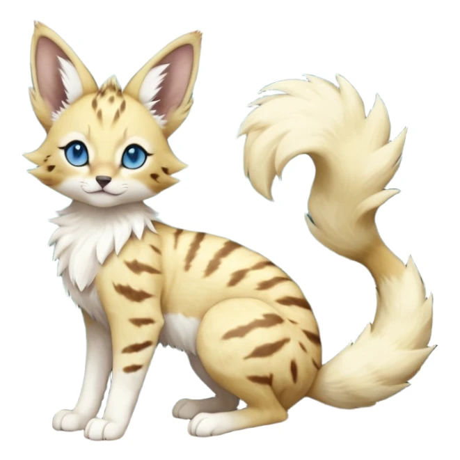 Albino-white, blue-eyed soft realistic romantic vintage antique divine beautiful elegant pretty precious cute young youthful  Fakémon-Pokémon-feline-Zeraora-Jolteon-serval-caracal-chinchilla-Minccino-Cinccino-Meowstic-rodent-hybrid-creature (full body) sticker