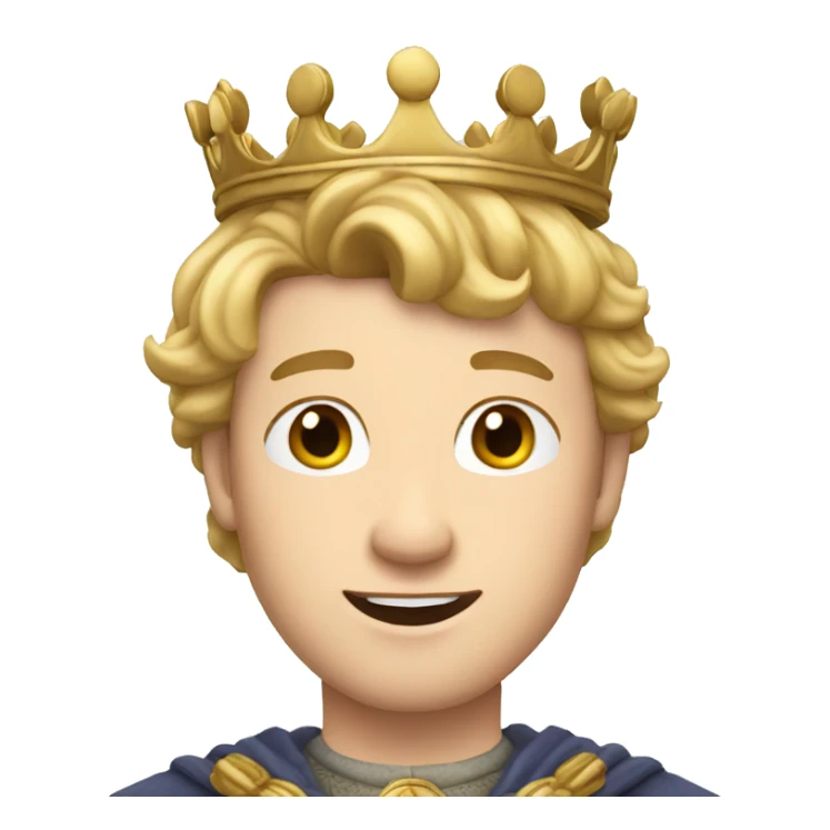 King peter from Narnia with crown on his head, he is white, has short blonde hair and a side part sticker