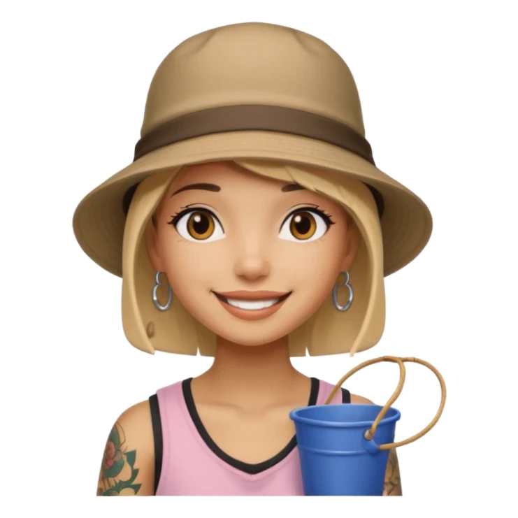 Cool girl with neck tattoo and bucket hat sticker