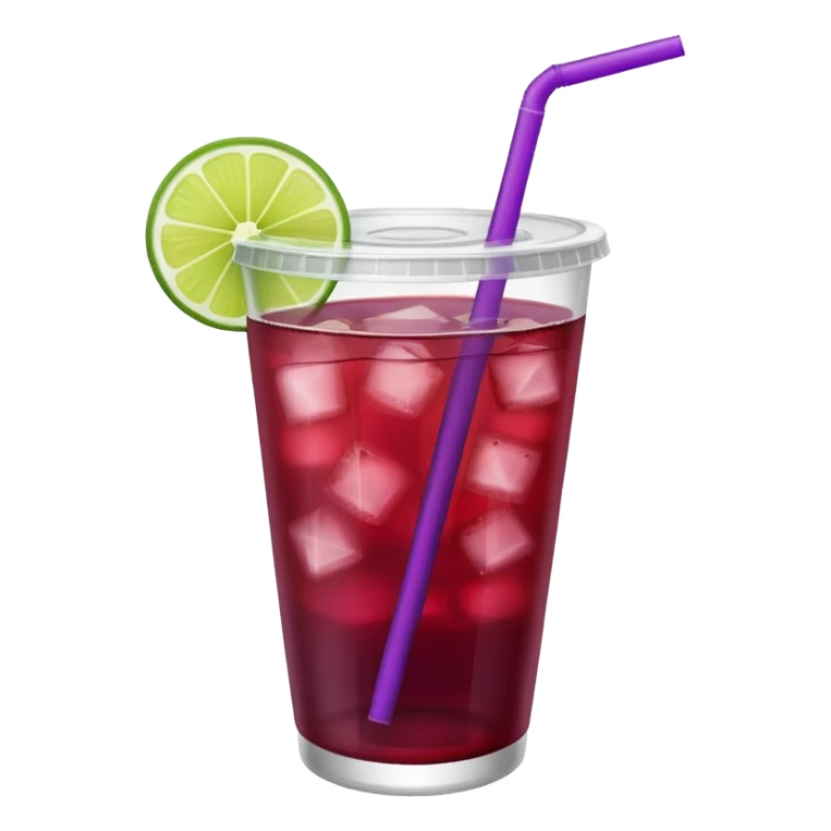 maroon purple cocktail with a lime wedge in the drink in a plastic cup with lid and straw - no lime on edge

 sticker