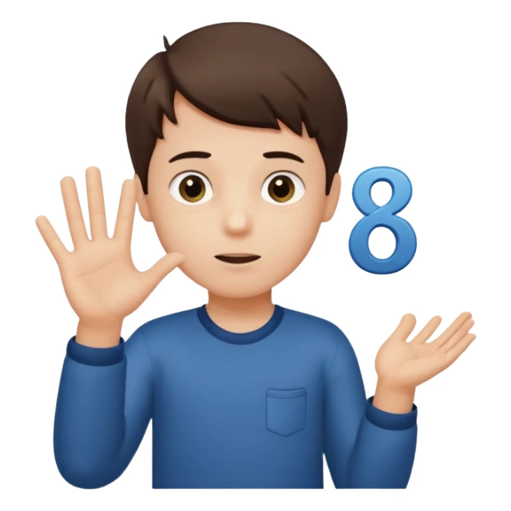 A boy shrugging with 6 over one hand and 7 over the other sticker