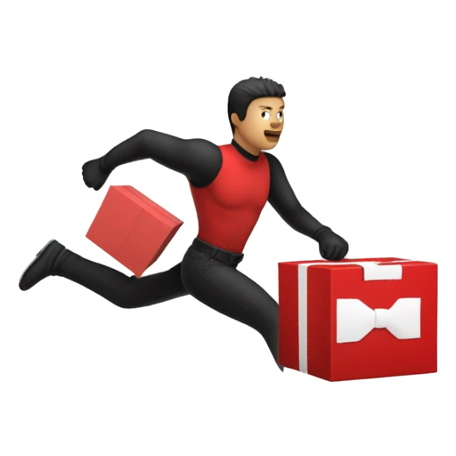 Person going fast with a red shirt and black pants, red gloves, and a red square box next to it sticker