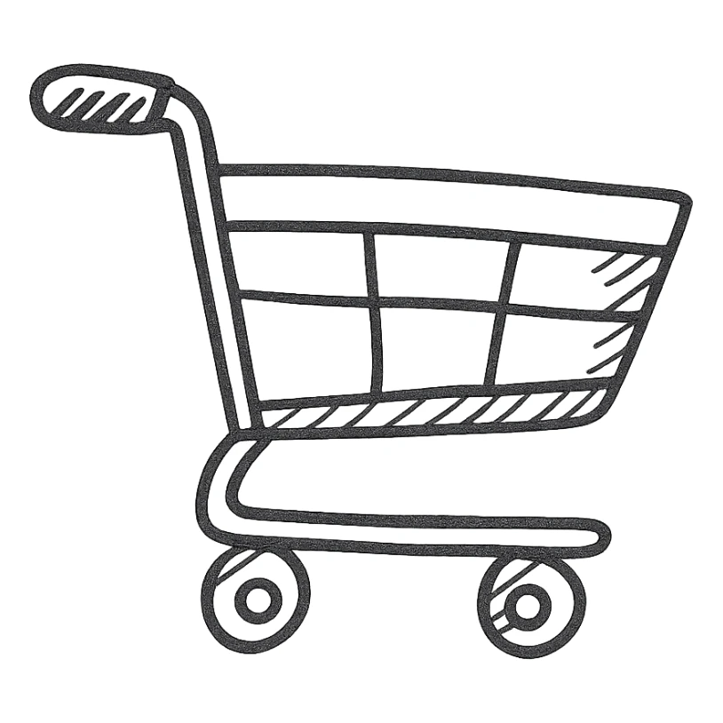 cart, hand drawn outlined icon style, playful and informal sticker