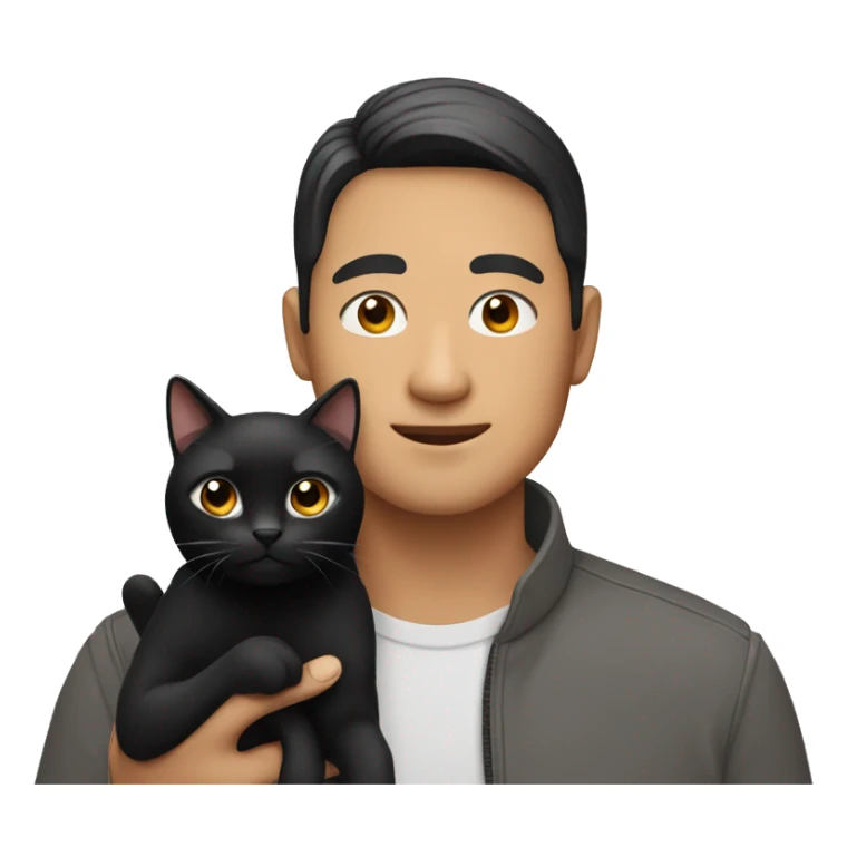 Asian man holding black cat sticker
