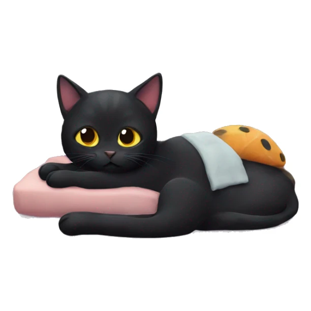 A black cat with a bug and you jumper sleeping sticker