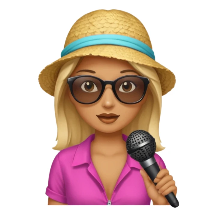 woman with summer clothes and sun glasses holding microphone sticker