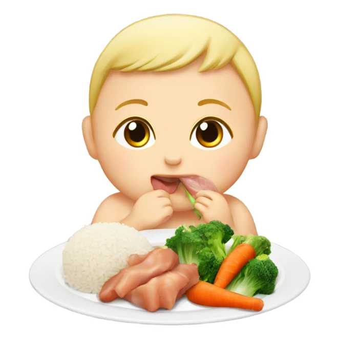 baby eat rice chicken leg and vegetables  sticker