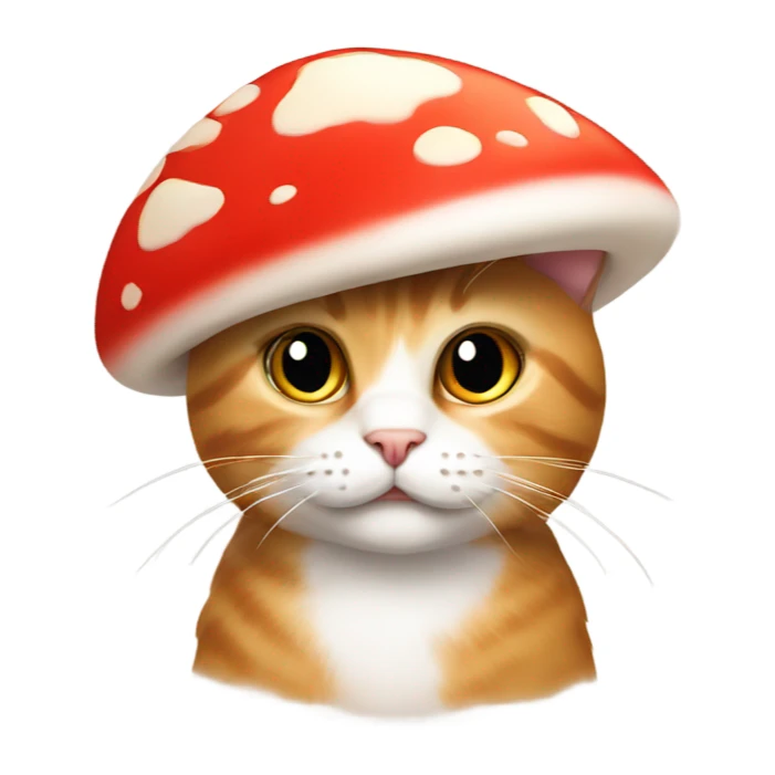 A cat wearing a red and white mushroom hat sticker