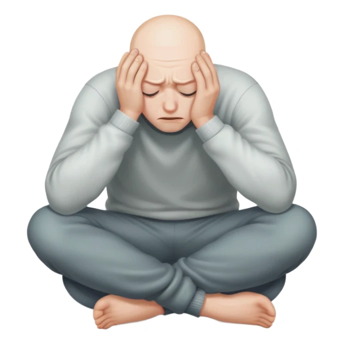 Scared man sitting curled up on himself, hidding his eyes sticker