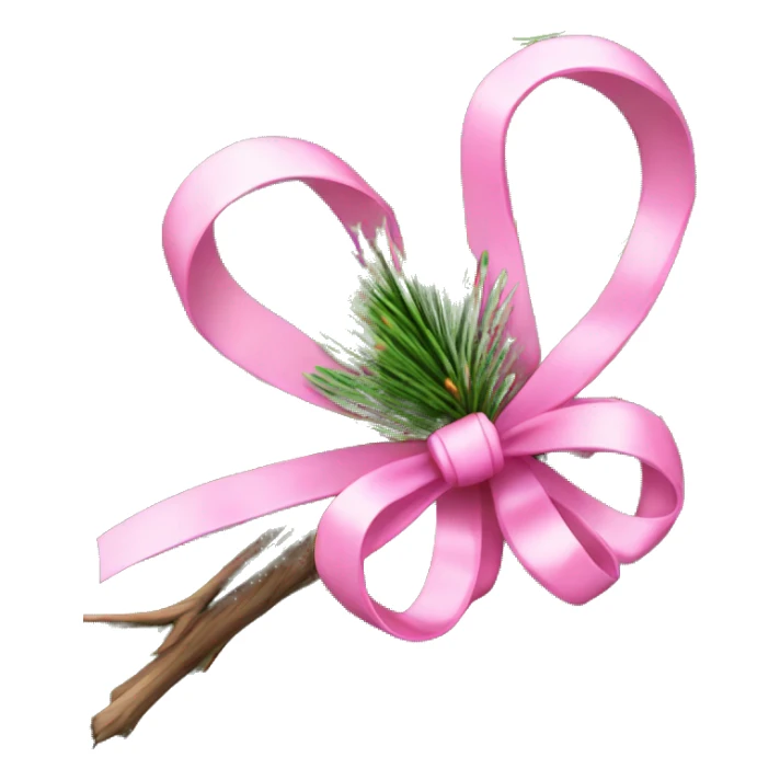 Christmas tree branch, featuring lush green pine needles adorned with elegant bows in pink sticker
