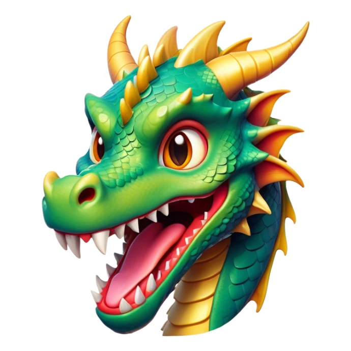 Cinematic Comical Dragon Portrait Emoji, Head tilted dramatically with an exaggeratedly amused expression, featuring a striking, glossy scaled body with bold, angular details and wide, expressive eyes brimming with playful disbelief; rendered with vibrant, lifelike textures and natural shadows, high shine, dramatic yet playful, styled with an air of cheeky mythical mischief, soft glowing outline, capturing the essence of a spirited and over‐the‐top dragon that looks ready to breathe fire into viral fame! sticker