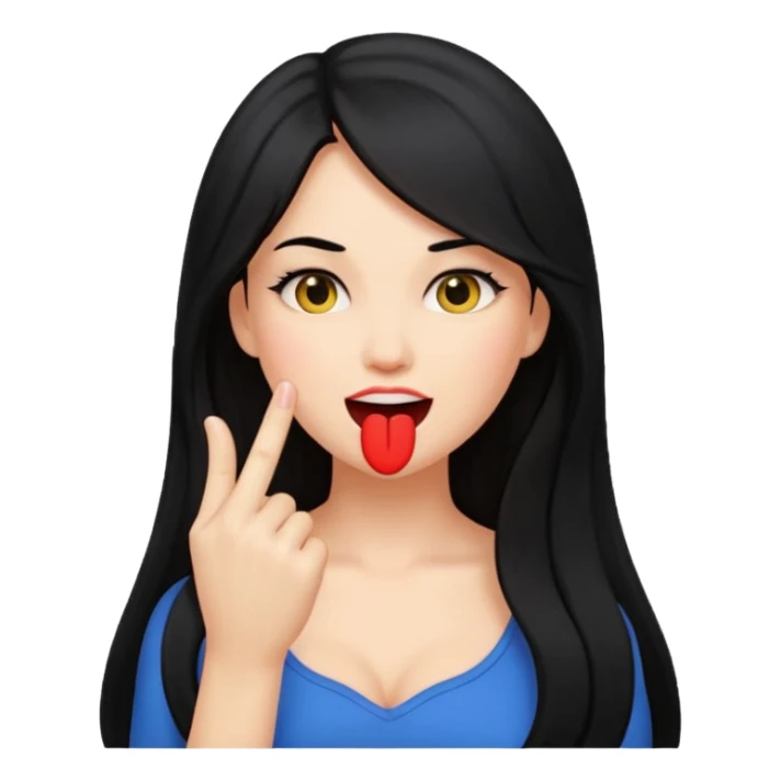 emoji biting finger flirty, and long black hair sticker
