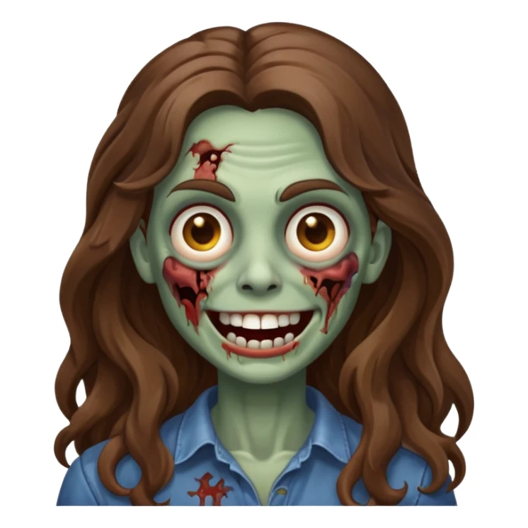zombie com cabelo ondulado longo marrom e sem franja fofa sorrindo sticker