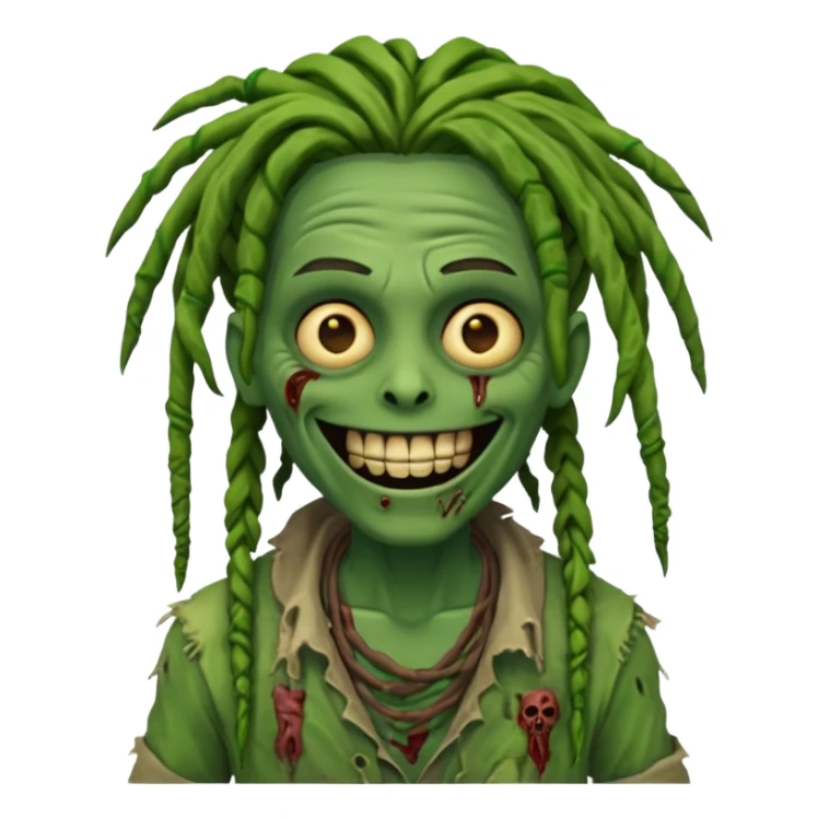Make a image of a zombie with dreads make it like a emoticon not as sary sticker