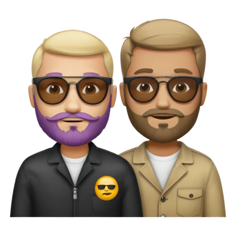 Van u make 2 cool young emojis with shades side by side, both have faded hair, one of them should also have faded beard. Beneath the faded beared emoji should have the initials WQ and the other PJ sticker