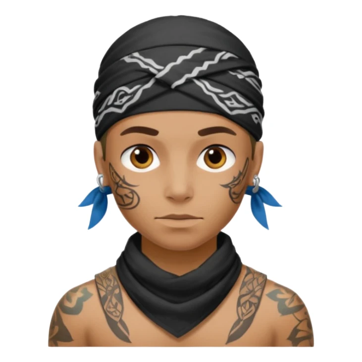 a human with bandana and tattoo sticker