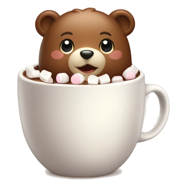 Baby bear ina. Cup of hot chocolate with marshmallows on its head  sticker