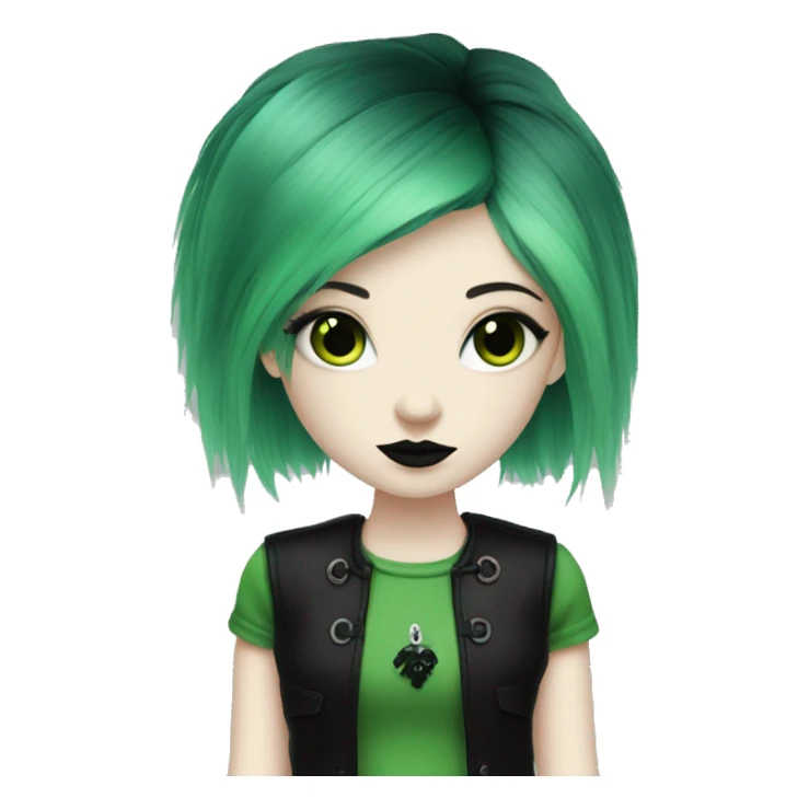pale skin goth girl black and green split dyed hair  sticker