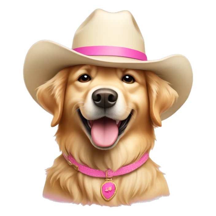 Cream color golden retriever wearing pink cowboy hat sticker