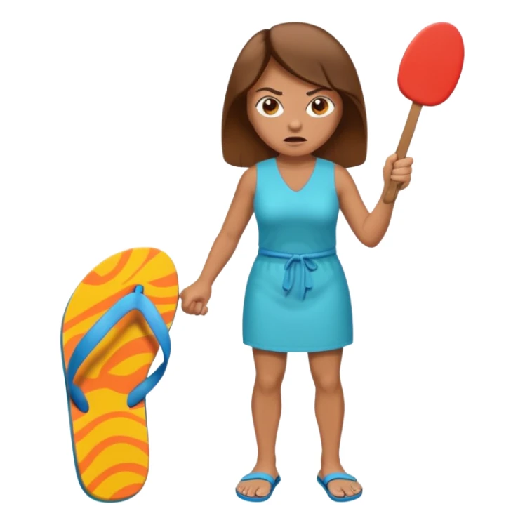 an angry mother with a flip-flop in her hand, ready to hit someone sticker