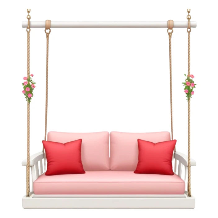 Romantic white wooden pastel-red cushions couch-swing with tiny flowers around sticker
