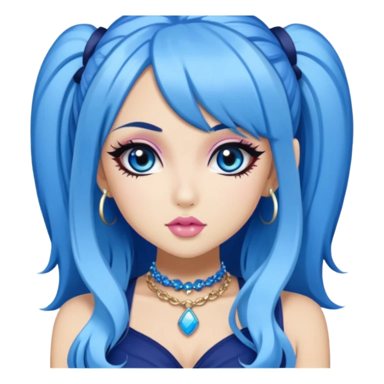 gyaru style, blue hair, pretty makeup, pretty bratz baddie sticker