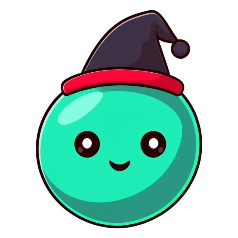 a ball with eyes and a hat, cartoonish sticker style sticker