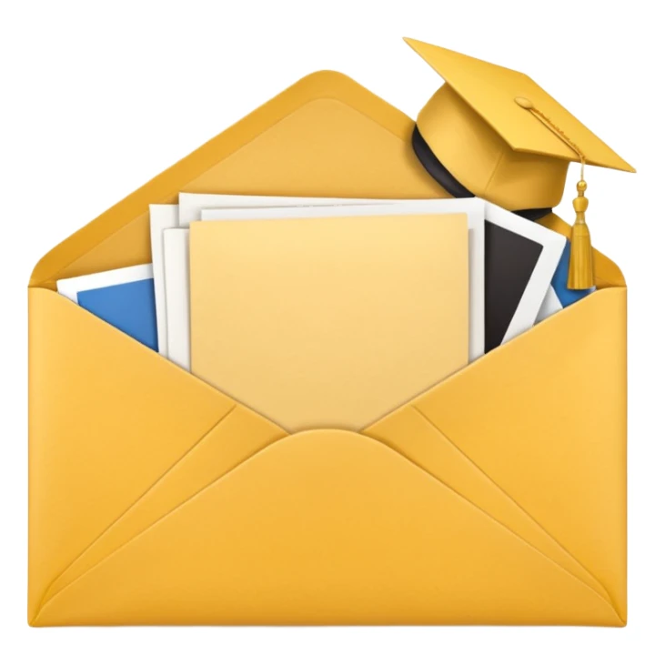 A simple emoji-style icon of a yellow manila envelope with subtle paper texture, clean edges, and a small graduation 2017 group-photo icon on the front, representing class memories and archived academic records. sticker