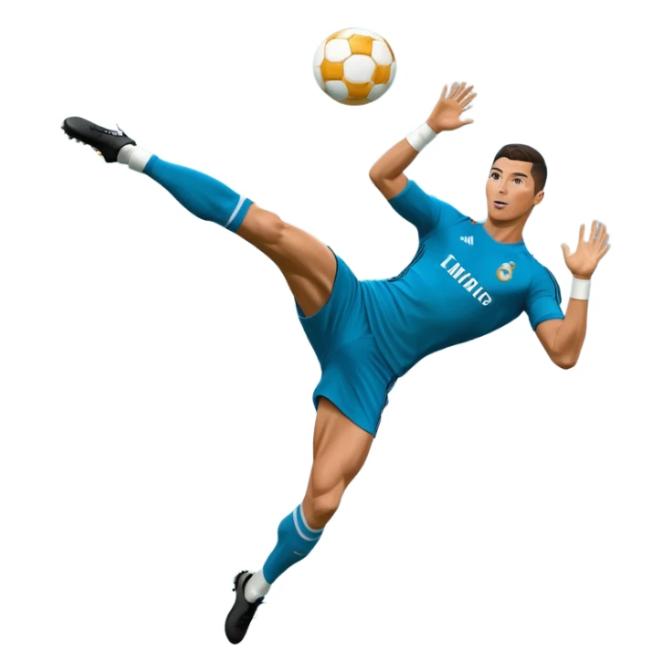 Ronaldo doing a bicycle kick with football in mid air While wearing a Retro blue Real madrid kit  sticker