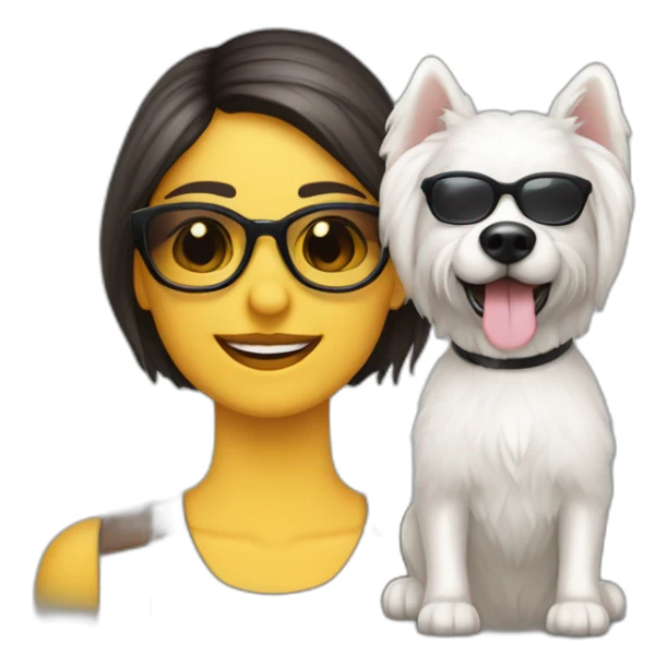 mujer pelo largo gafas con perro maltés blanco sticker