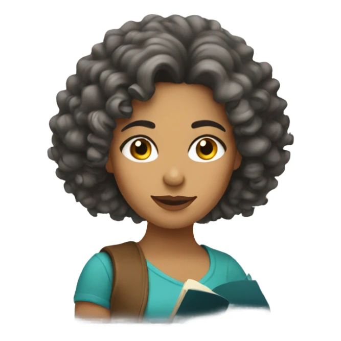 latina with curly hair reading sticker
