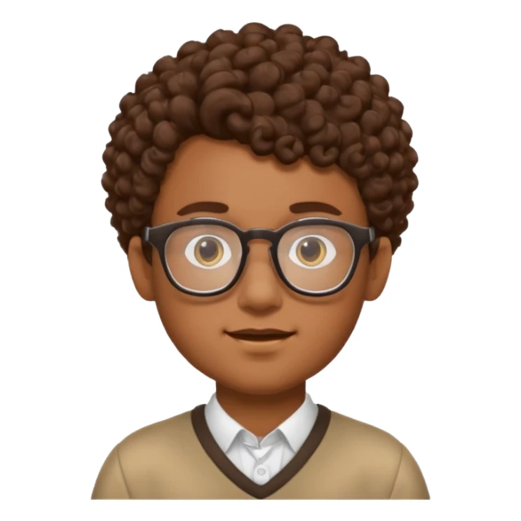 Nerdy boy with glasses, brown curly hair, brown skin sticker
