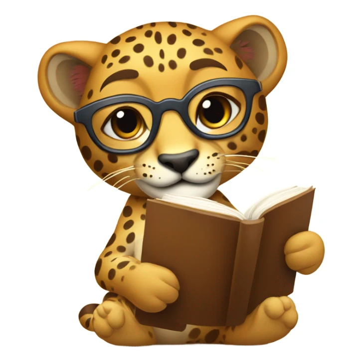 Happy Cheetah with glasses tea and a book sticker