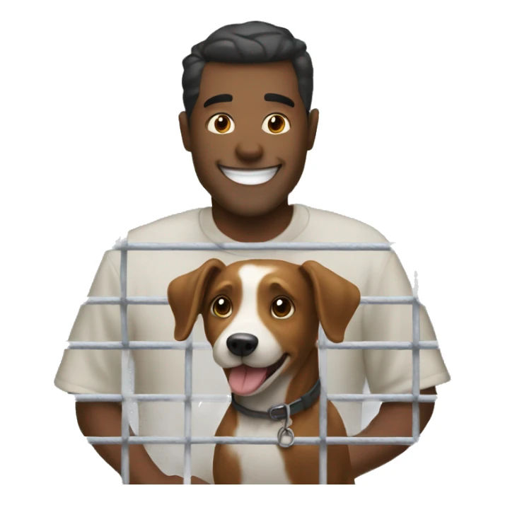 Man smiles at dog in cage sticker