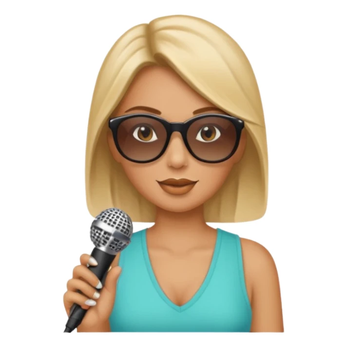 woman with summer clothes and sun glasses holding microphone sticker
