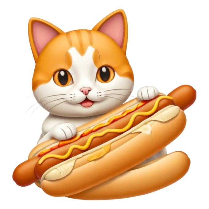 A cartoon cat eating a hot dog sticker