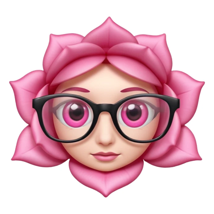 A 3D cartoon rose-pink -eye spectacle, glossy curved frame, soft reflections, isolated on plain background. only glasses. sticker